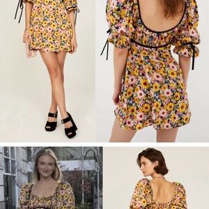 NWT For Love And Lemons Sylvia NWT Yellow Mini Sundress xxs
